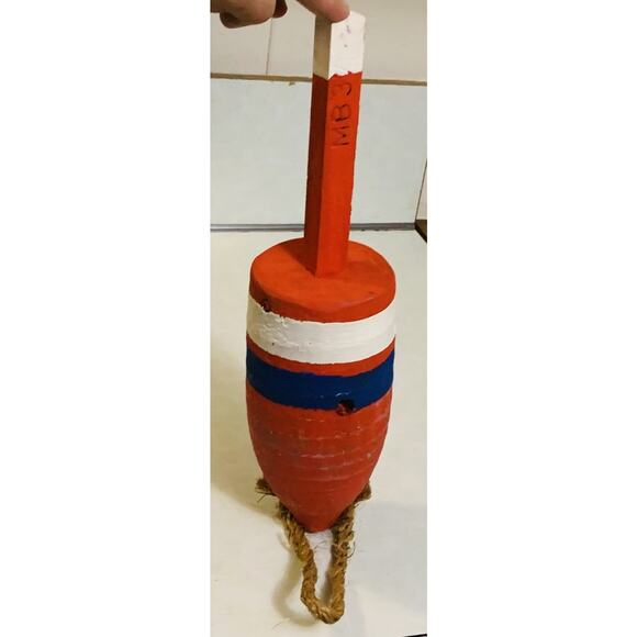Weathered MB3 Wooden Buoy Nautical Décor Red, Blue and White 14 Inch - Picture 3 of 4